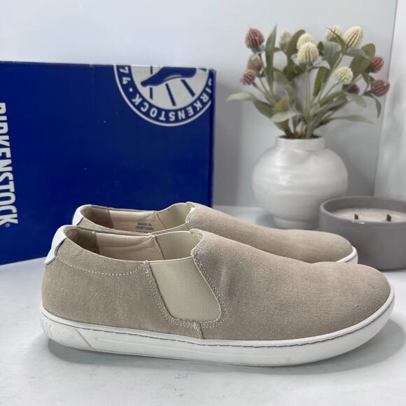 Birkenstock Barrie Slip On Shoes Sand Narrow Fit 1004549 Women 11/Men 9 Tried On - Picture 3 of 10